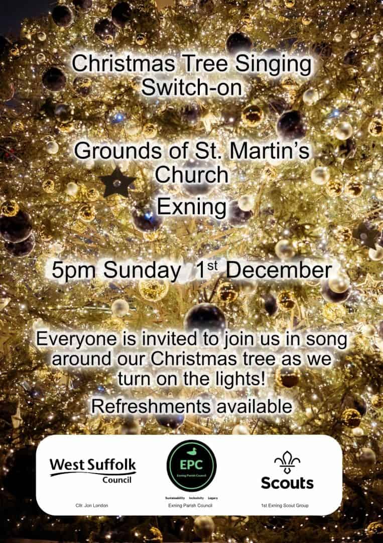 This image explains that the Christmas Tree lights will be switched on at 5 pm on Sunday 1st December 2024 in the grounds of St Martin's Church